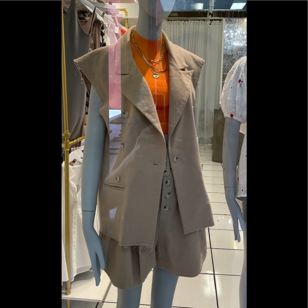Tan Blazer & Shorts Set